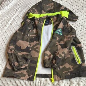 Camouflage Hooded Jacket with Neon Accents